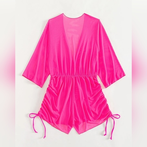 Summer Beach Sheer Mesh Bikini Set Halter Triangle Bra & Thong Bottom & Cover Up - Picture 3 of 3